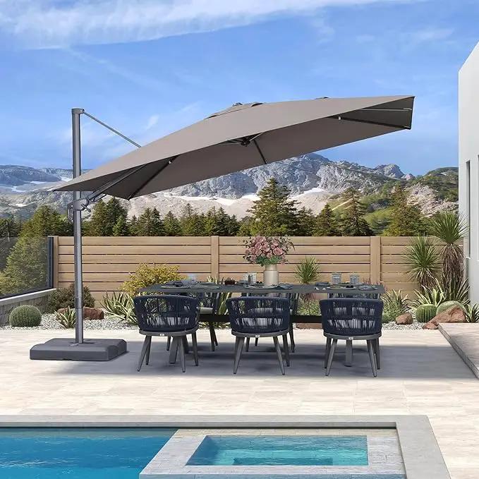 PURPLE LEAF 11.5' X 8' Left-right Tilting Outdoor Patio Umbrella Swivel Offset Cantilever Heavy Duty Rectangle Aluminum Umbrella with UV Resistant for Deck Pool Patio Backyard, Ash Mocha by GreenHaven Gardens