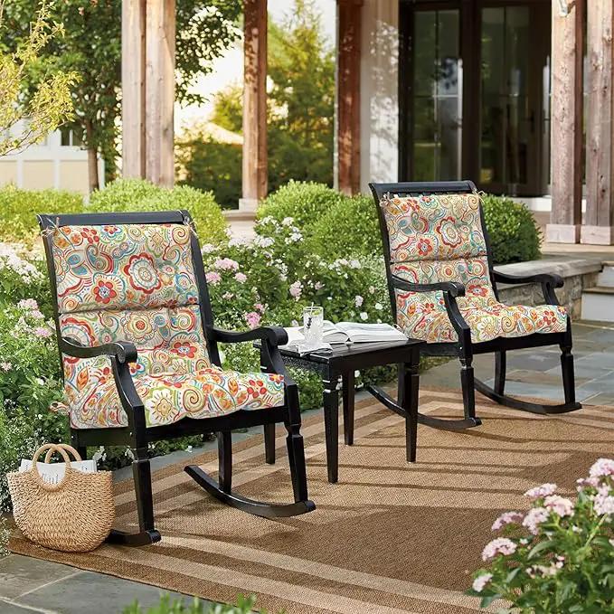 LVTXIII Outdoor Seat/Back Chair Cushion Patio Tufted High Back Cushion, Seasonal Replacement Rocking Chair Cushion with Ties (22” W x 20D”, Set of 2, Flower Red) by GreenHaven Gardens