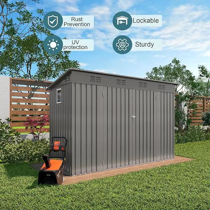 4 * 9.2 * 6 FT Outdoor Storage Shed, Galvanized Steel Garden Shed with Lockable Door & Window, Waterproof Metal Tool Storage for Garden, Backyard, Patio, Lawn(Gray) by GreenHaven Gardens