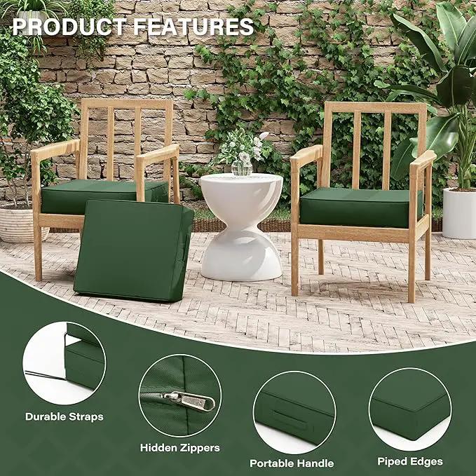 Patio Chair Cushions 18.5 X 16 X 4 Inch Waterproof Outdoor Seat Cushions for Patio Furniture, Outdoor Sofa Couch Pads with Ties & Handle, Set of 2, Green by GreenHaven Gardens