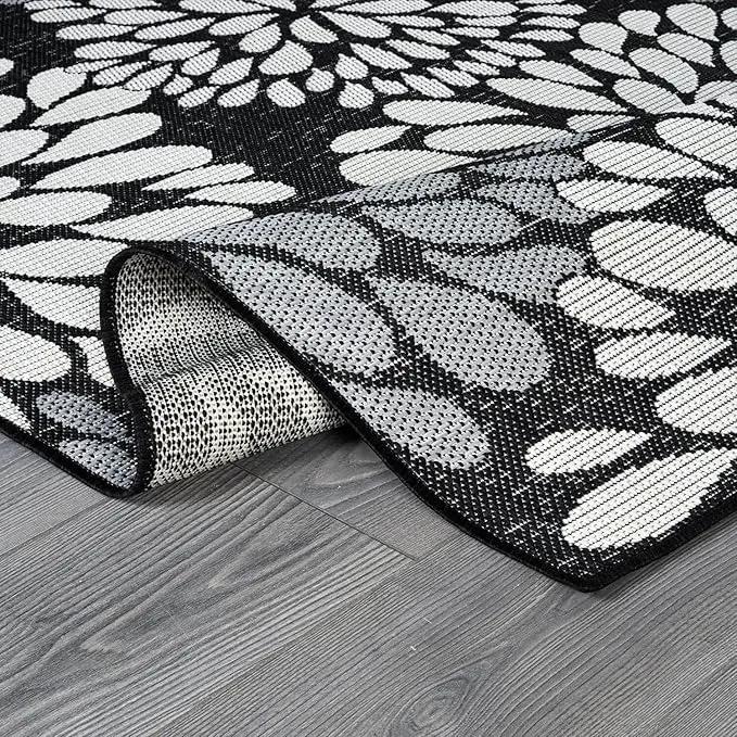 Beverly Rug Outdoor Rug 9x12 Modern Exotic Tropical Leaf Area Rugs for Indoor and Outdoor Patio Deck Porch Garden Water Resistant Washable Outside Carpet (9 x 12 Dark Gray) by GreenHaven Gardens