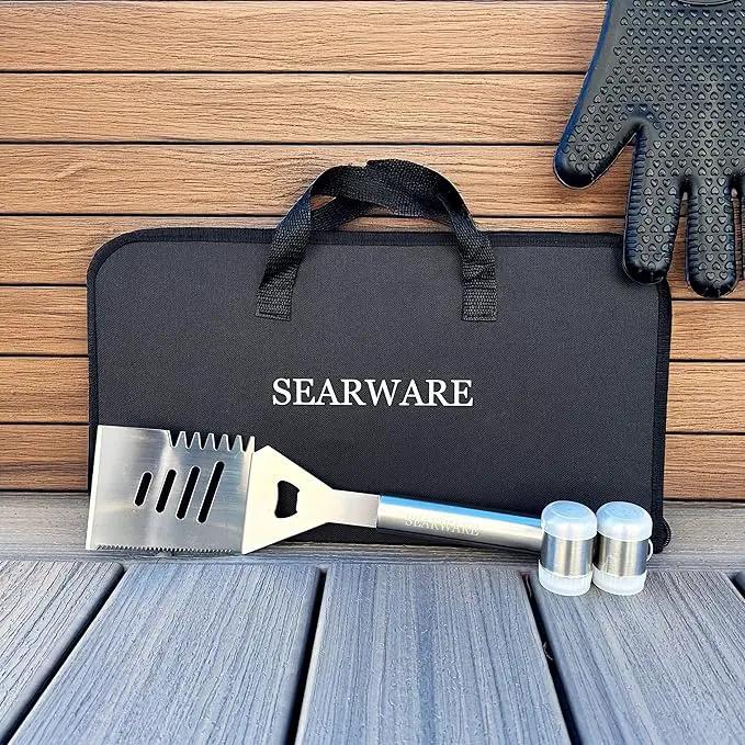 Barbecue Grill Tool Set - Stainless Steel - Strong Durable Design - Heat Resistant Glove & Bristle Free Grill Brush - Thermometer, Meat Injector, & Corn Skewers - Perfect For Smokers & Grills by GreenHaven Gardens