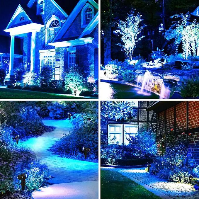 Blue Solar Spot Lights Outdoor,2 Pack Solar Landscape Spotlights IP65 Waterproof 9.8ft Cable, Auto On/Off Outdoor Wall Lights for Garden Yard Driveway Porch Walkway Pool (1-in-1) by GreenHaven Gardens