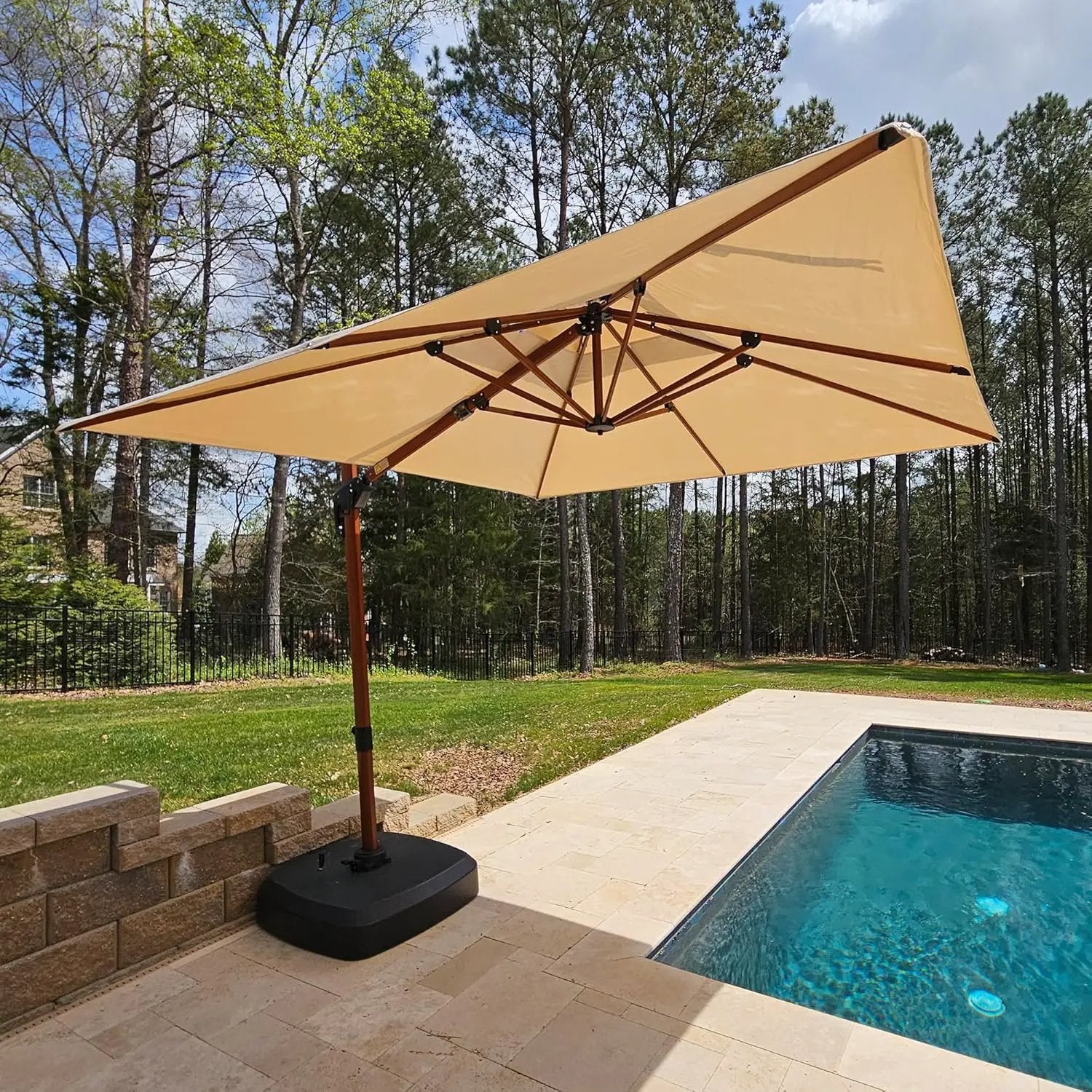 PURPLE LEAF 11' X 11' Patio Umbrella Cantilever Outdoor Umbrellas Square Large Parasol Windproof Sunshade Heavy Duty Sun Umbrellas for Deck Pool Patio Garden, Beige by GreenHaven Gardens