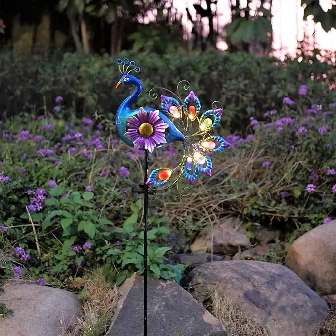 Solar Peacock Statue, Garden Metal Stake Lights Yard Decorations Outdoor,Perfect Peacock Gifts for Women, Ornaments,Mothers Day Ideal Gifts（Solar Peacock Flower ） by GreenHaven Gardens