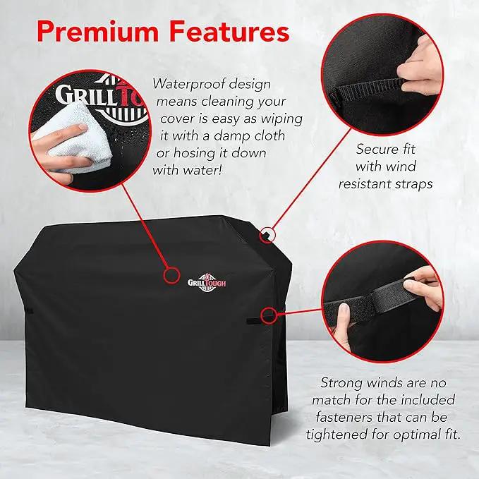 Heavy Duty BBQ Grill Cover for Outdoor Grill, 64 Inch – Waterproof, Weather Resistant, UV & Fade Resistant with Adjustable Straps – Gas Grill Cover for Weber, Genesis, Charbroil, etc. Black by GreenHaven Gardens