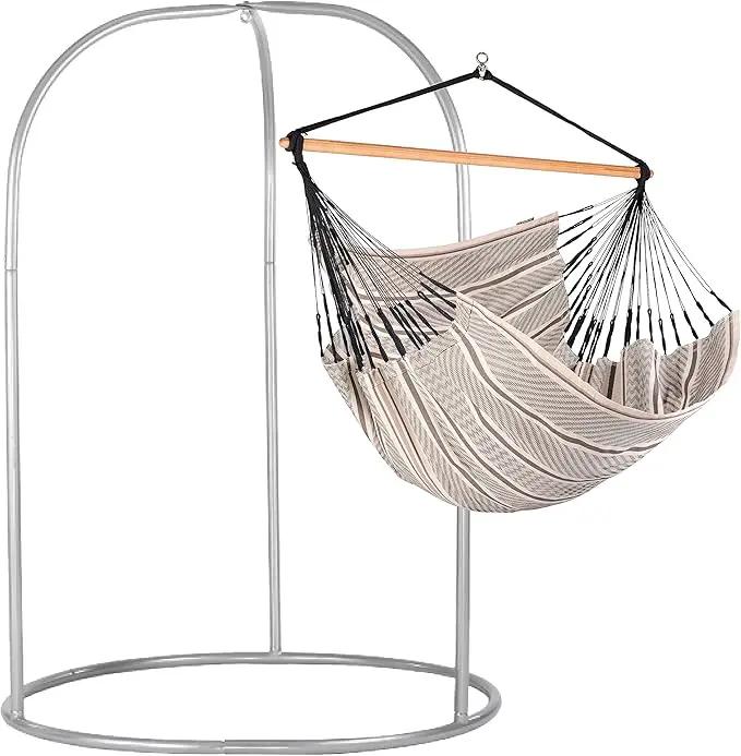 LA SIESTA - XL King Habana Cotton Hammock & Romano Steel Stand - Indoor Outdoor Hanging Chair Swing for Bedroom Porch Balcony - Boho Zebra by GreenHaven Gardens