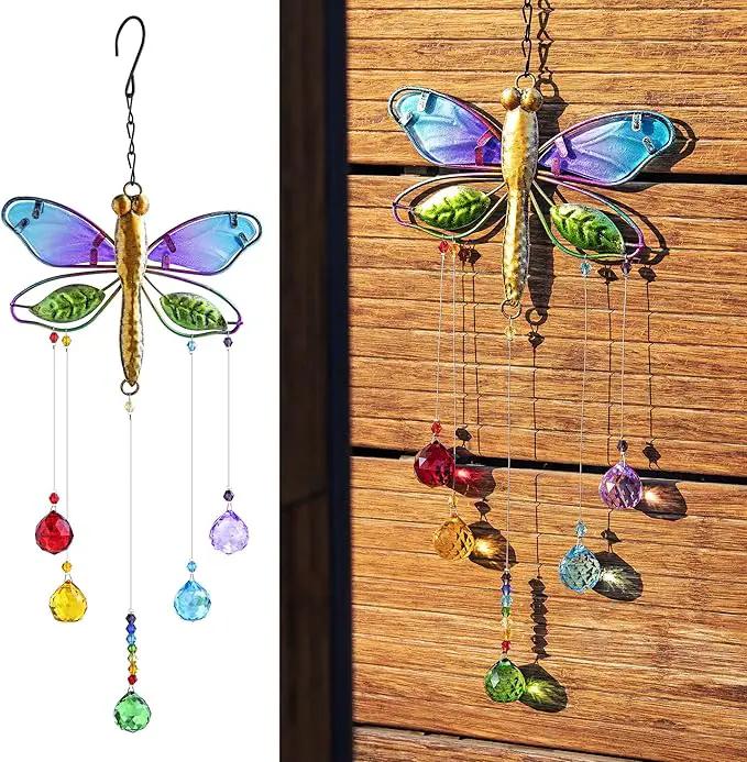 Dragonfly Hanging Crystal Suncatcher Ornament Window Garden Decor Rainbow Maker Prism Pendant by GreenHaven Gardens