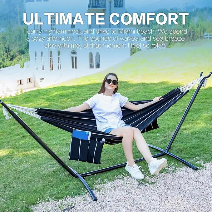 PNAEUT Double Hammocks with Stand for Outside, Portable Space Saving Heavy-Duty Steel Stand for Indoor Outdoor Patio with Carrying Bag, 450 lbs Capacity (Chasm) by GreenHaven Gardens