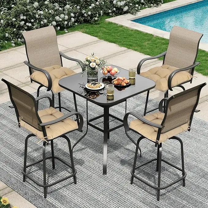 Aoodor 19" x 19" x 5" Tufted Outdoor Chair Cushions, Water Resistant & Fade Resistant Polyester Dining Chair Pads with 2 Straps for Patio Furniture, Set of 4 by GreenHaven Gardens