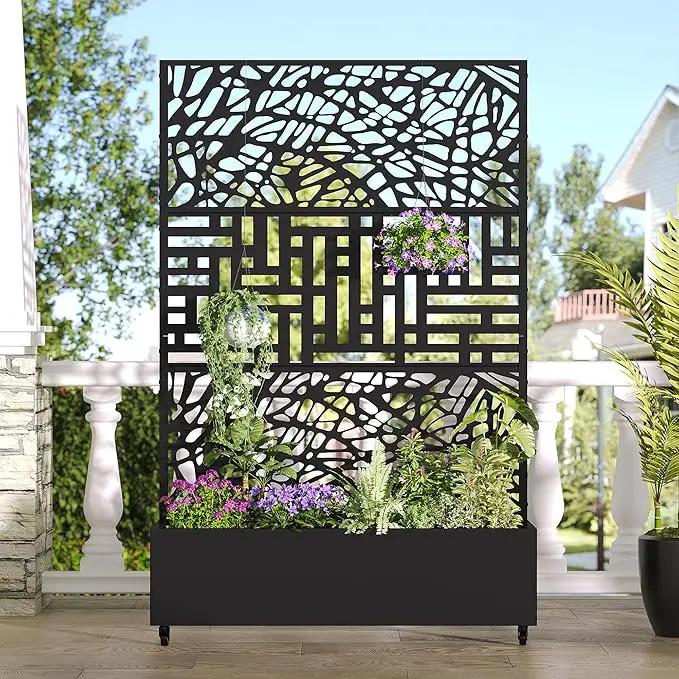 Casaphoria Metal Raised Garden Bed with Trellis and Wheels, 72"x47"x16" Planter Box for Climbing Plants, Vegetables & Vines, Features Drainage Holes and Privacy Screen, Black(Net&Helen) by GreenHaven Gardens