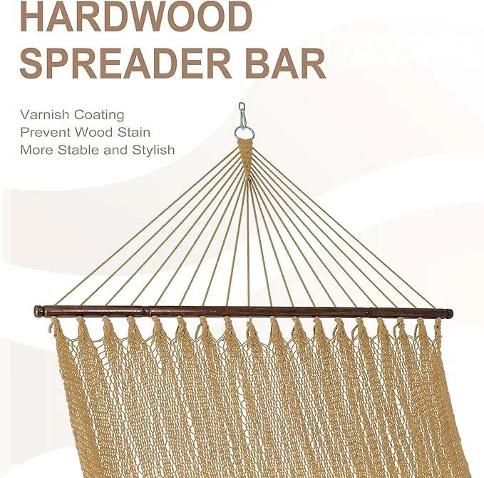 Lazy Daze Hammocks 10.5 FT Double 2 Person Caribbean Rope Hammock, Hand Woven Polyester Hammock with Spreader Bars, for Outside Outdoor Backyard Patio Poolside,450 LBS Capacity, Tan by GreenHaven Gardens