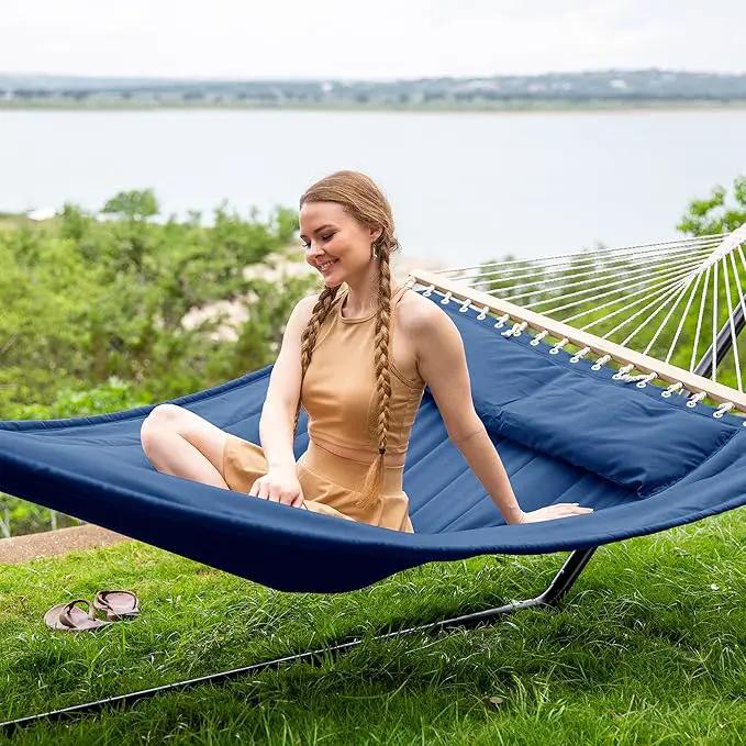 SUNCREAT 2 Person Free Standing Hammock with 15 ft Stand, 475 lbs Capacity, Backyard Hammock with Stand, Navy by GreenHaven Gardens
