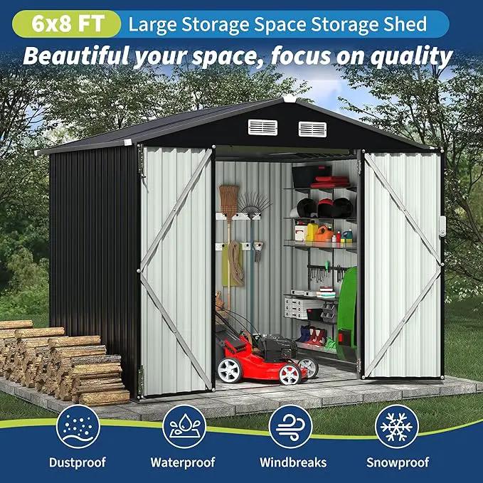 6x8 FT Metal Storage Sheds Outdoor with Floor, Metal Yard Sheds Garden Shed Kit, MetalTool Shed with Lockable Door, Metals UtilitySheds Buildings with Air Vent for Backyard Garden Patio Lawn by GreenHaven Gardens