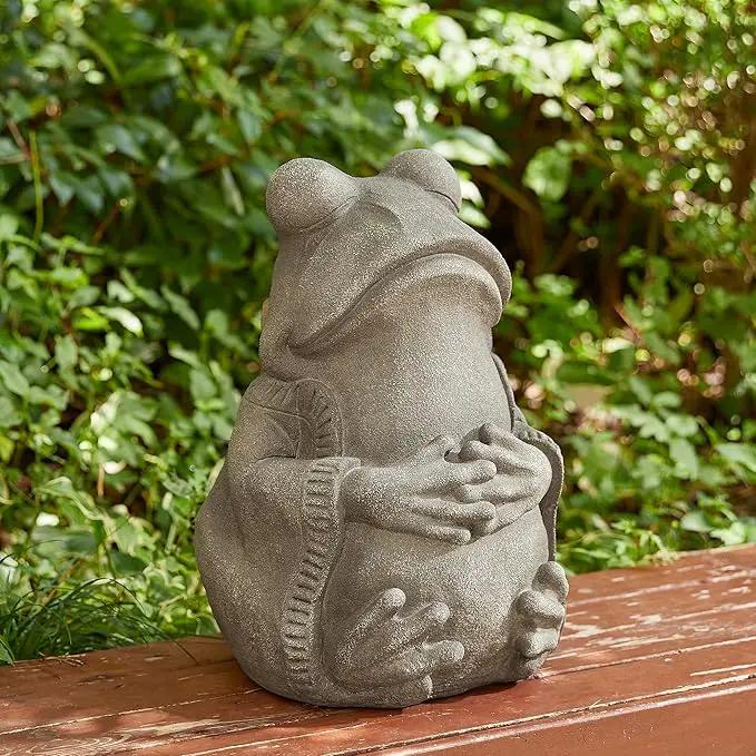 Glitzhome MGO Faux Concrete Zen-Style Frog Garden Statue Indoor and Outdoor Decoration, 16.75" H by GreenHaven Gardens