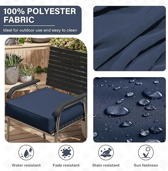 Patio Chair Cushions 24 X 24 X 5 Inch Waterproof Outdoor Seat Cushions for Patio Furniture, Outdoor Sofa Couch Pads with Ties & Handle, Set of 2, Navy Blue by GreenHaven Gardens