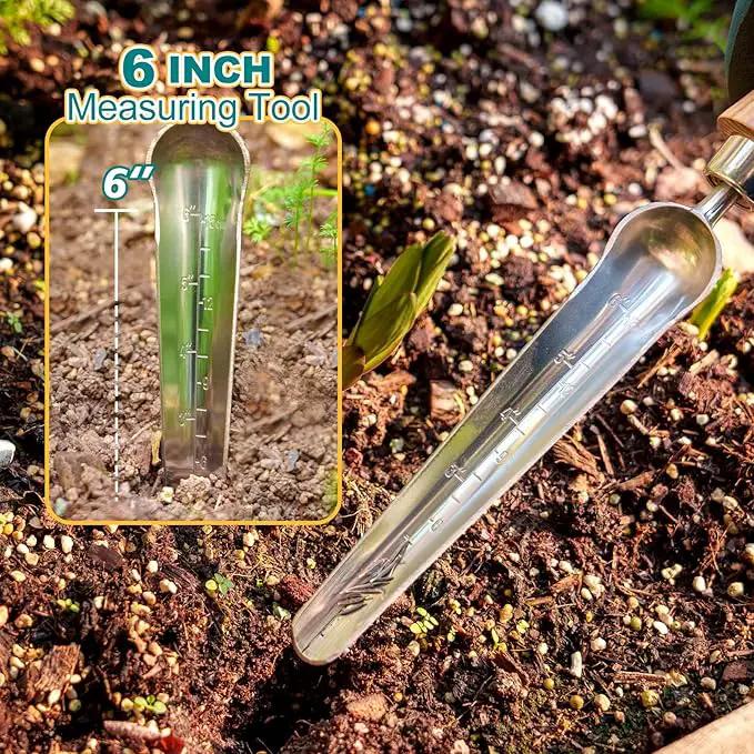 Berry&Bird Seeding Widger,Stainless Steel Seed Dibber Tool with Measuring Scale,Wooden Handle Garden Bulb Trowel for Seed Planting Tool Hand Shovel Planter Transplanter Dibber Soil Digginng by GreenHaven Gardens