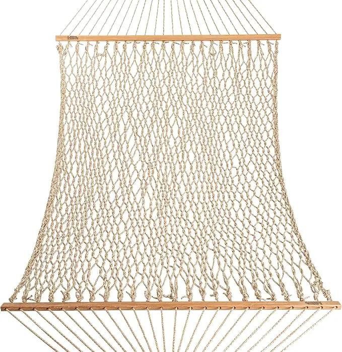 Hatteras Hammocks Deluxe Antique Brown Oatmeal Heirloom Tweed DuraCord Rope Hammock – 13 ft. x 60 in., 2-Person, 450 lb Capacity, Cumaru Spreader Bar, Zinc-Plated Hardware – Handcrafted in The USA by GreenHaven Gardens