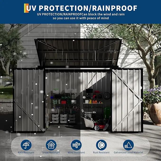 2 Trash Cans Metal Outdoor Storage, 3x6 FT Garbage Bin Storage Shed with Chain Lid, Garbage Can Metal Sheds for Garden, Backyard, Lawn and Patio by GreenHaven Gardens