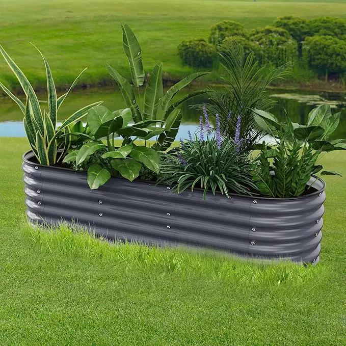 Oval Raised Garden Bed for Outdoors - 6.5X2X1.4 FT Galvanized Planter Raised Beds, Metal Planter Box for Vegetables,Flowers, Herbs, and Succulents(Deep Gery) by GreenHaven Gardens