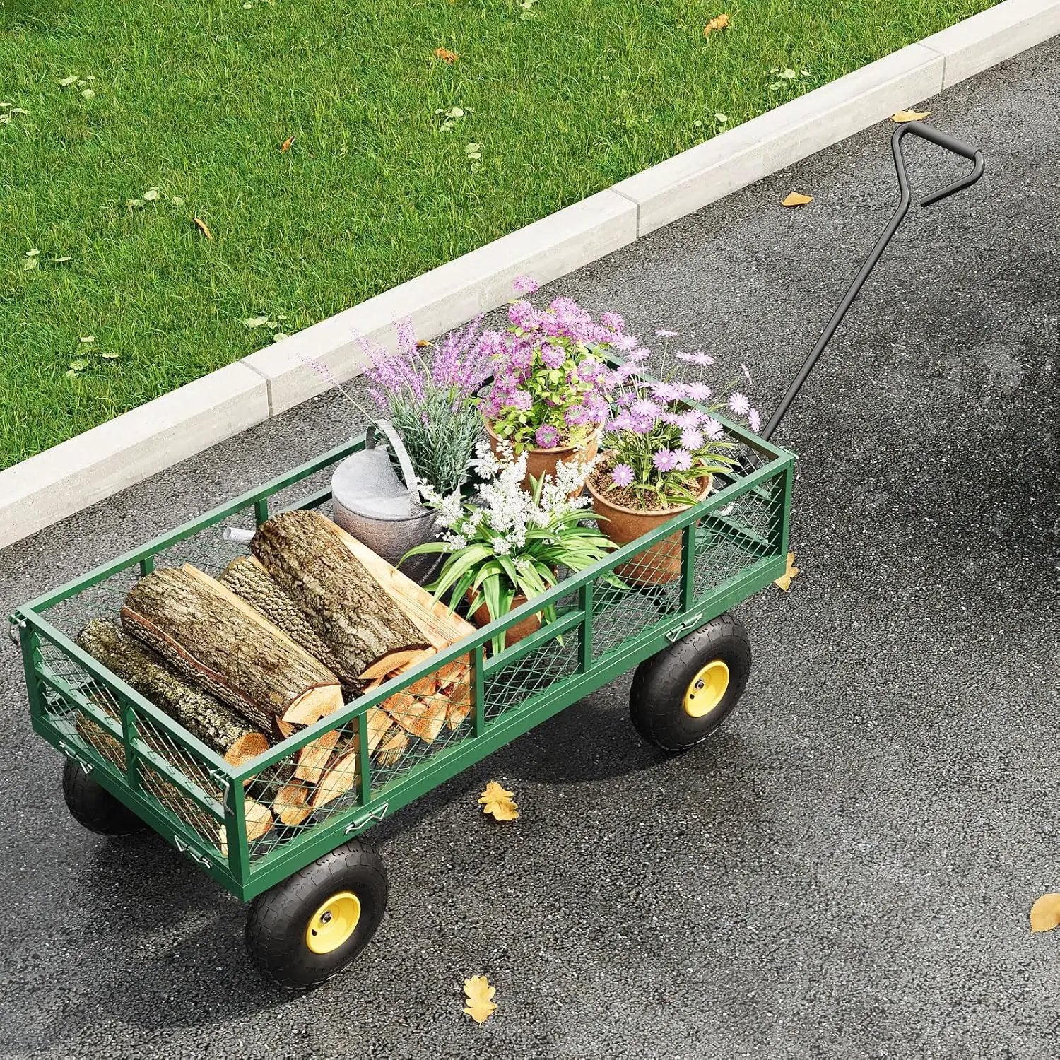 900 LBS Garden Dump Cart with Removable Sidewalls, Heavy Duty Steel Dump Wagon with 180° Swivel Handle & 10-inch Tires, Yard Cart Utility Wheelbarrow for Backyard Farm by GreenHaven Gardens