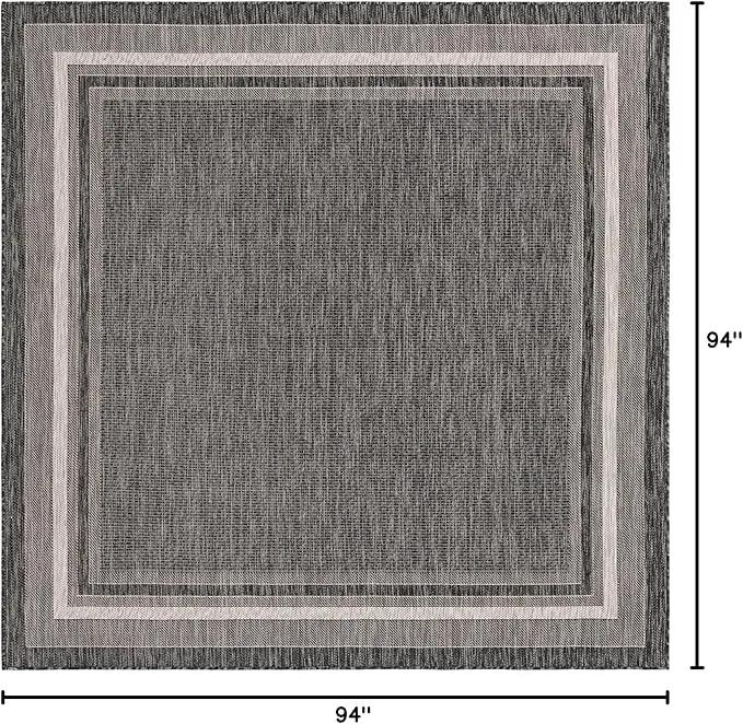 Unique Loom Outdoor Border Collection Area Rug - Soft Border (7' 10" Square, Black/ Ivory) by GreenHaven Gardens