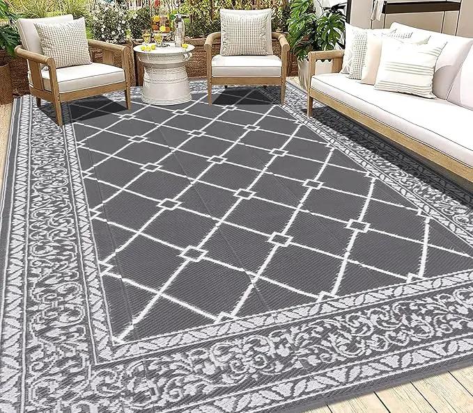 HEBE Outdoor Rug Waterproof 8x10, Reversible Plastic Straw Rug RV Camping Rug, Indoor Outdoor Patio Mat Clearance, Outside Carpet for Porch,Deck,Camper,Balcony,Backyard,Picnic by GreenHaven Gardens