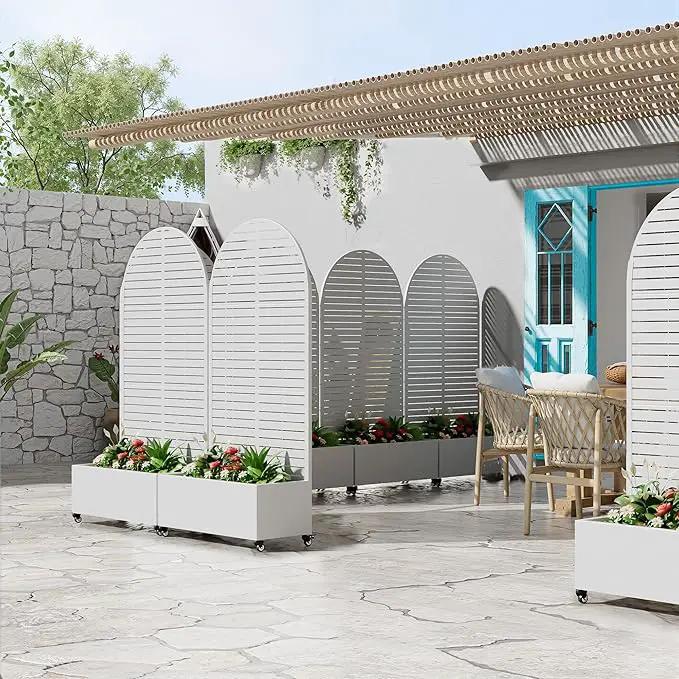 Casaphoria Metal Raised Garden Bed with Trellis and Wheels, 72"x35"x16" Arched Planter Box for Climbing Plants, Vegetables & Vines, Features Drainage Holes and Privacy Screen (White-Louvered) by GreenHaven Gardens