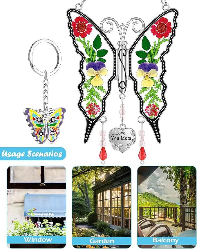 KY&BOSAM Butterfly Suncatcher Gifts for Mom for Windows Hangings I Love You Mom Pressed Flower Between Wings Glass Metal Engraved Charm Birthday Gifts for Women Mom Mother's Day Valentine's Christmas by GreenHaven Gardens