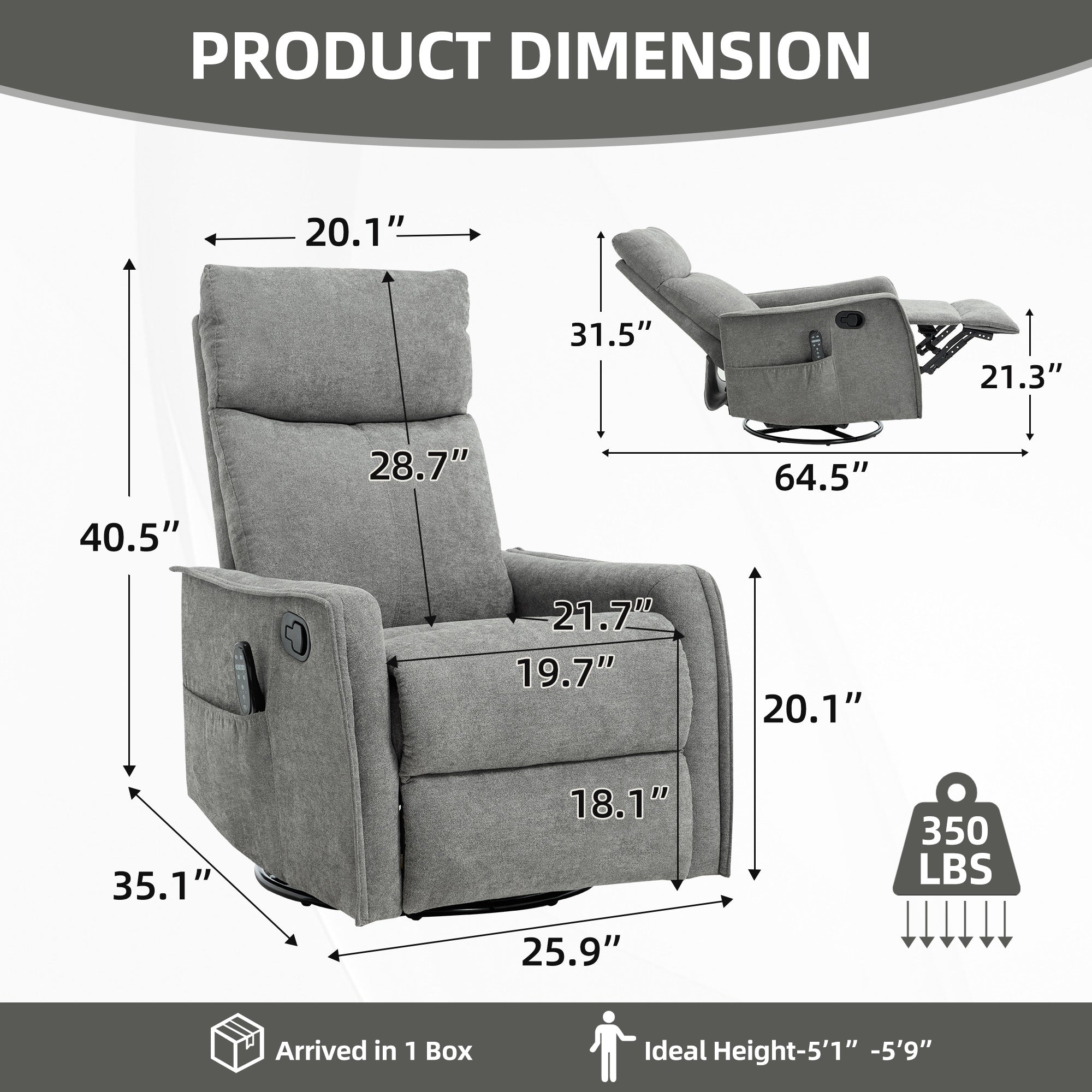 Heat Massage Manual Recliner Chair with Rocker and Swivel by HouseOfZazla