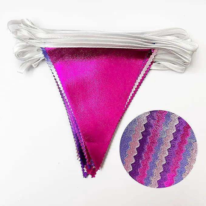 Pink and Purple Party Decorations Metallic Hot Pink Lavender Fabric Triangle Pennant Banner Flag Bunting Garland for Girls Women Birthday Wedding Baby Shower Bachelorette Engagement Party Supplies by GreenHaven Gardens