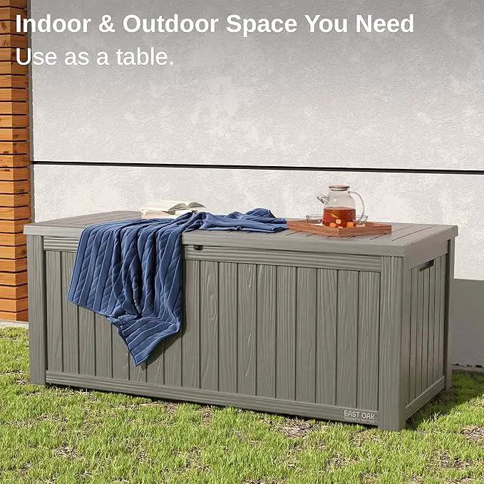 EAST OAK Outdoor Storage Box, 150 Gallon Deck Box, Large Resin Storage Bin for Patio Cushions, Gardening Tools, Lockable, Waterproof and UV Resistant, Grey by GreenHaven Gardens