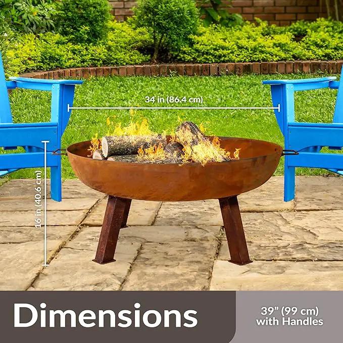 Sunnydaze 34-Inch Cast Iron Heavy-Duty Fire Pit for Outside - Wood-Burning Outdoor Fire Pit Bowl with Handles - Oxidized Finish by GreenHaven Gardens