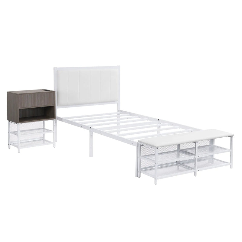 Platform Bed With 2 Tier Storage Shelves, Storage Cabinet by Unique Piece Furniture