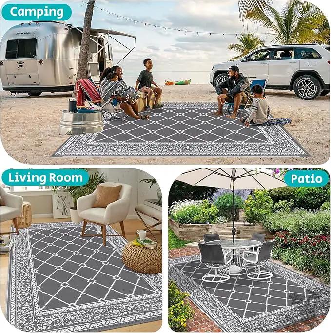 HEBE Outdoor Rug Waterproof 8x10, Reversible Plastic Straw Rug RV Camping Rug, Indoor Outdoor Patio Mat Clearance, Outside Carpet for Porch,Deck,Camper,Balcony,Backyard,Picnic by GreenHaven Gardens