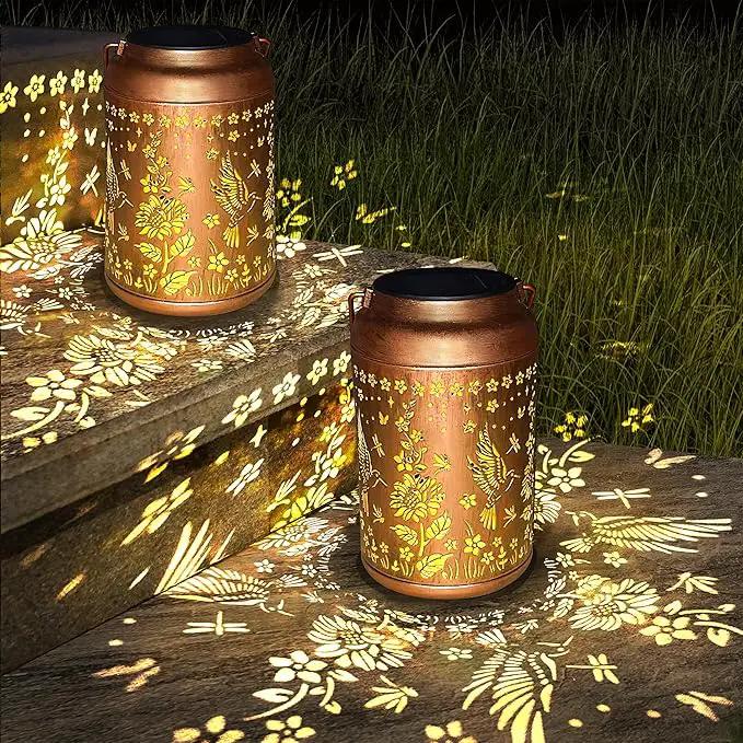 Outdoor Solar Waterproof Lantern Bee Garden Decorative Lights Hanging Solar Lights for Patio, Balcony, Backyard, Porch as Gift for Mom and Grandma (Hummingbird Flowers) by GreenHaven Gardens