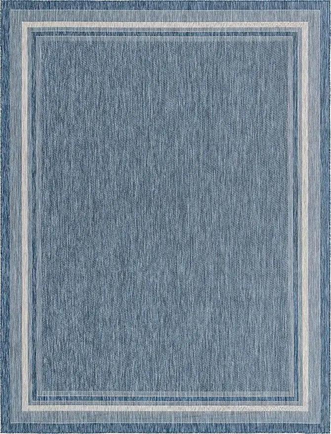 Unique Loom Outdoor Border Collection Area Rug - Soft Border (10' x 13' Rectangle, Blue/ Ivory) by GreenHaven Gardens