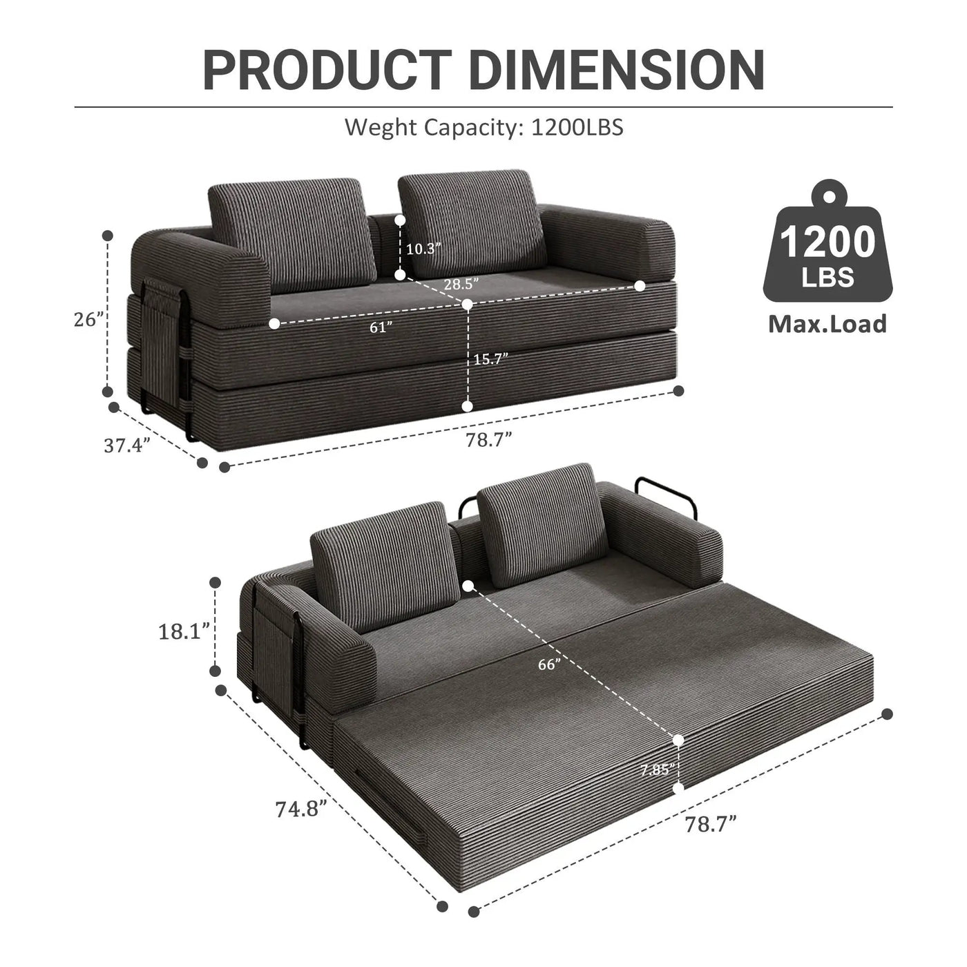 Convertible Sleeper Sofa Bed With Cylindrical Pillow by HouseOfZazla