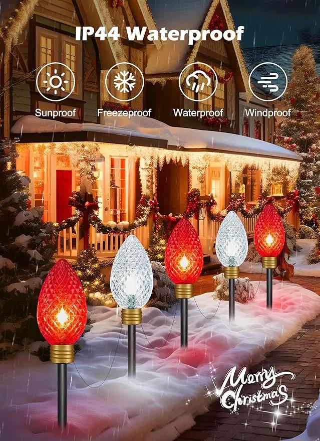 Brightown Strawberry Super Jumbo C9 Christmas Pathway Lights Outdoor - 11 Feet 5 LED Jumbo C9 Pathway Lights, Giant Christmas Lights Outdoor Decorations for Lawn Holiday Yard Outside, Red & White by GreenHaven Gardens