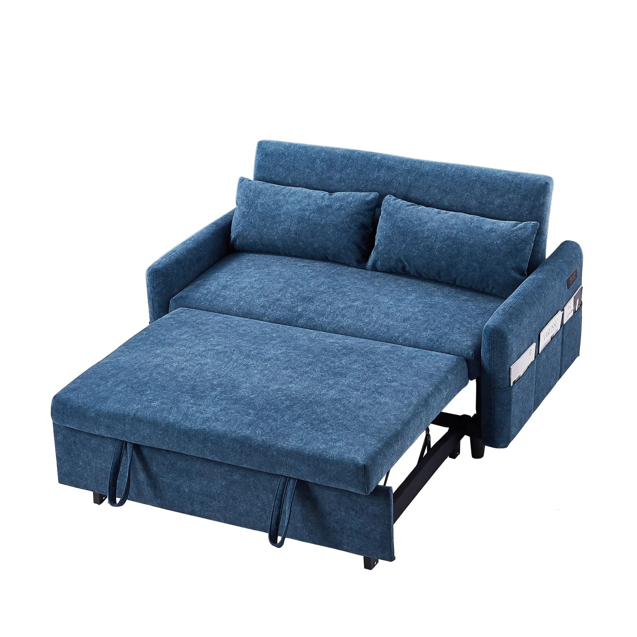 Pull Out Sleep Sofa Bed Loveseats Sofa Couch With Adjsutable Backrest, Storage Pockets, 2 Soft Pillows, USB Ports For Living Room, Bedroom, Apartment, Office by HouseOfZazla