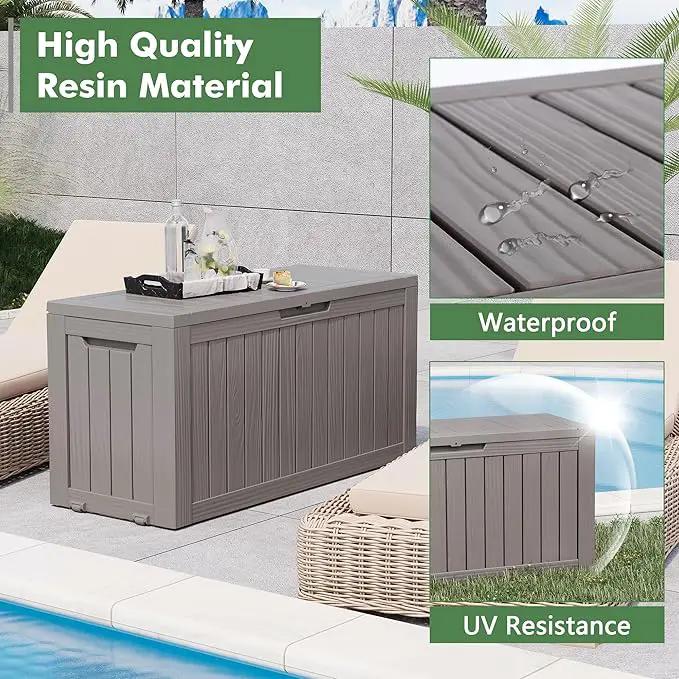 NUNU LAB 75 Gallon Outdoor Storage Box,Resin Large Sturdy Deck Box, Backyard Outside Storage Box Waterproof with Double Wall Panels,Garden Box,Package Delivery Outdoor Hose Storage Bin by GreenHaven Gardens