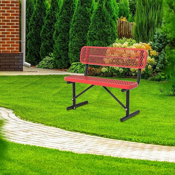 4/6/8 Feet Park Bench for Outside Heavy Duty Metal, Garden Benches Outdoor Bench with Backrest & Portable Frame, for Shopping Malls Stores Parks Patios Decks, Red by GreenHaven Gardens