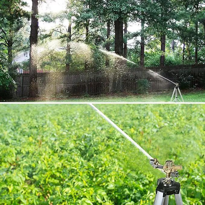 YAMATIC Impact Sprinkler on Adjustable Tripod Base, 360 Degree Large Area, Heavy Duty Adjustable Pulsator Sprinkler for Lawn, Yard and Grass Irrigation, Spray up to 20-90ft(Brass Head) by GreenHaven Gardens
