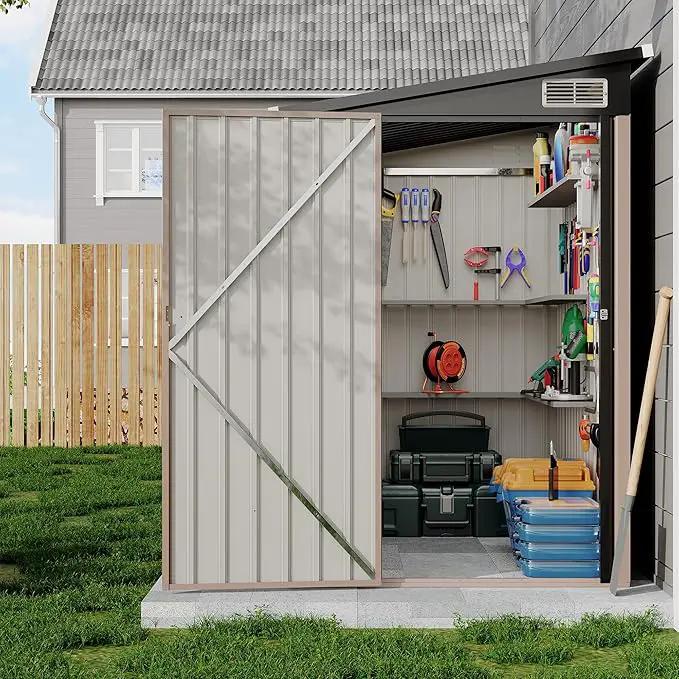 4x8 FT Metal Outdoor Lean to Storage Shed, Lean to Garden Shed Utility Tool Shed, Heavy-Duty Outdoor Metal Wall Side Storage Sheds by GreenHaven Gardens