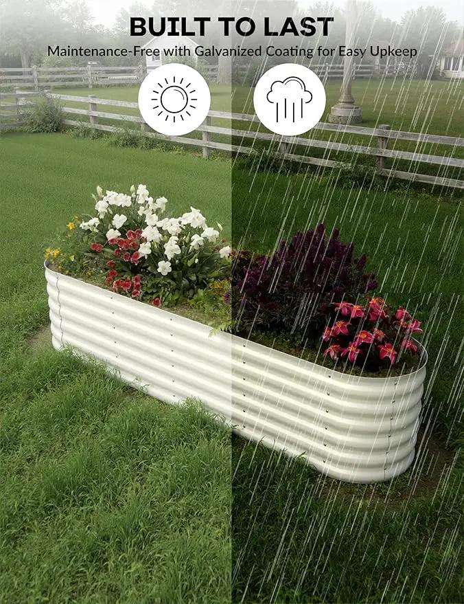 8x2x1.5ft Raised Garden Bed,Galvanized Raised Planter Boxes Outdoor with Easy Assembly, Large Garden Bed for Vegetables, Fruits, Flower,Raised Garden Bed,Beige by GreenHaven Gardens