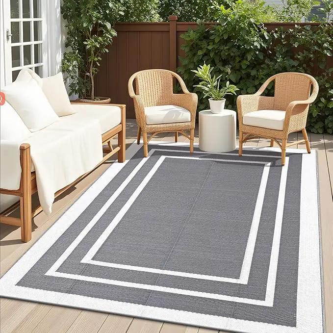 OLANLY Outdoor Rug 5x8 ft Waterproof, Reversible Outdoor Plastic Straw Rug, RV Mat, Indoor Outdoor Carpet Clearance for Patio, Camping, Balcony, Deck, Backyard, Grey & White by GreenHaven Gardens