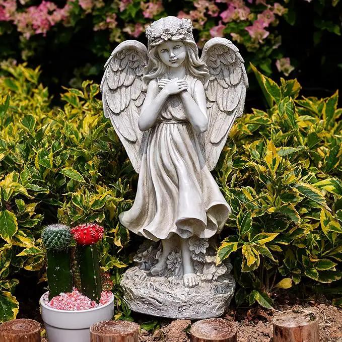 Garden Angel Figurines, Light Up Praying Angel Statues Outdoor Statue with Solar LED Lights for Patio, Lawn, Cemetary Grave Decoration, Sympathy Gift, 16.9" H by GreenHaven Gardens