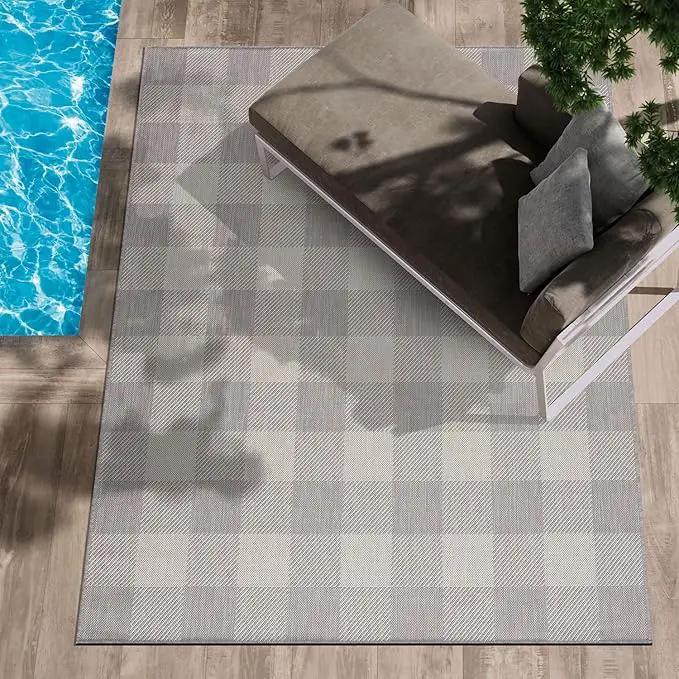 CAMILSON Outdoor Rug - Modern Area Rugs for Indoor and Outdoor Patios, Kitchen and Hallway mats - Easy Cleaning Non Shedding Washable Outside Carpet (5x7, Buffalo - Grey/White) by GreenHaven Gardens