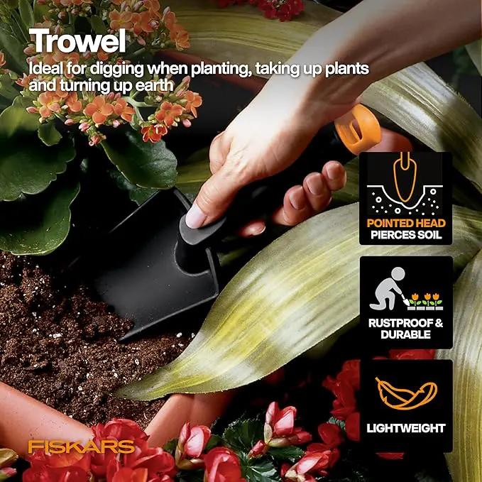 Fiskars Flower Gardening Tool Gift Set with Floral Pruner, Trowel, Cultivator, Garden Gloves, and Ultra-Light Kneeling Cushion for Outdoor Use (5 Piece Kit) by GreenHaven Gardens