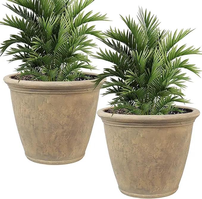 Sunnydaze 24-Inch Anjelica Large Plastic Pot for Plants - Outdoor Polyresin Round Planter with Drillable Drainage Holes - Beige - 2pk by GreenHaven Gardens